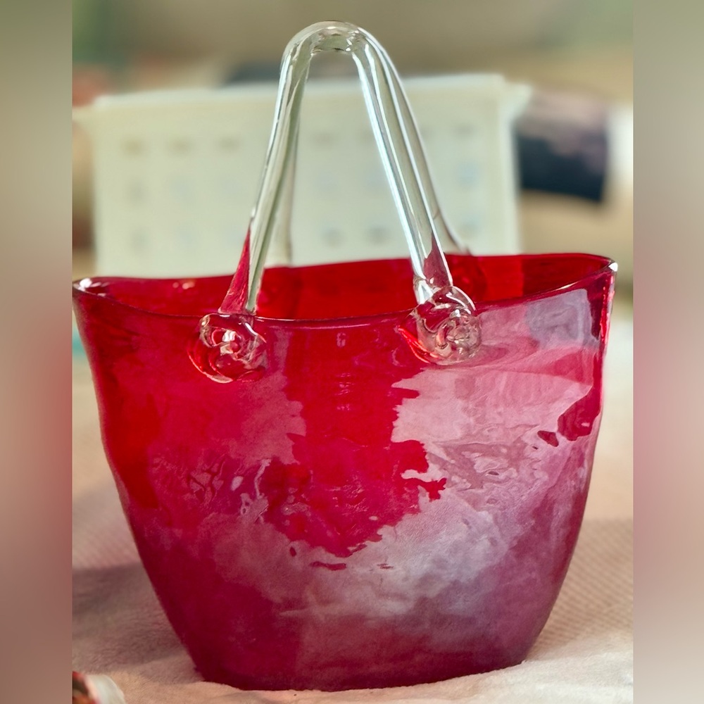 Ruby Red Glass Purse Handbag Design Society Vase or Centerpiece Decoration